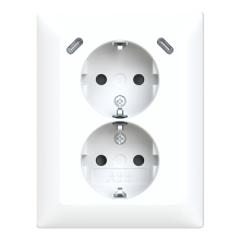 Pistorasia, SAGA, 2-osainen, maadoitettu, 2 x USB C laturilla, valkoinen