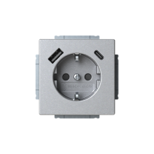 Pistorasia, Impressivo, 1-osainen, maadoitettu, 2 x USB A+C laturilla, alumiini