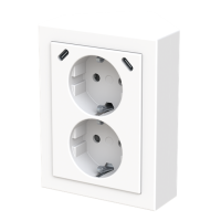Maadoitettu 2-osainen pistorasia, 2 x USB C -laturilla, kulma-asennus, IP21